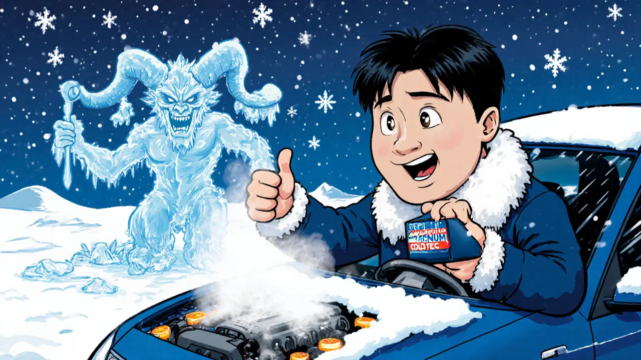 Машина заводится при -38°C с маслом Роснефть Magnum, водитель улыбается, а ледяной демон разбит в снегу за спиной.