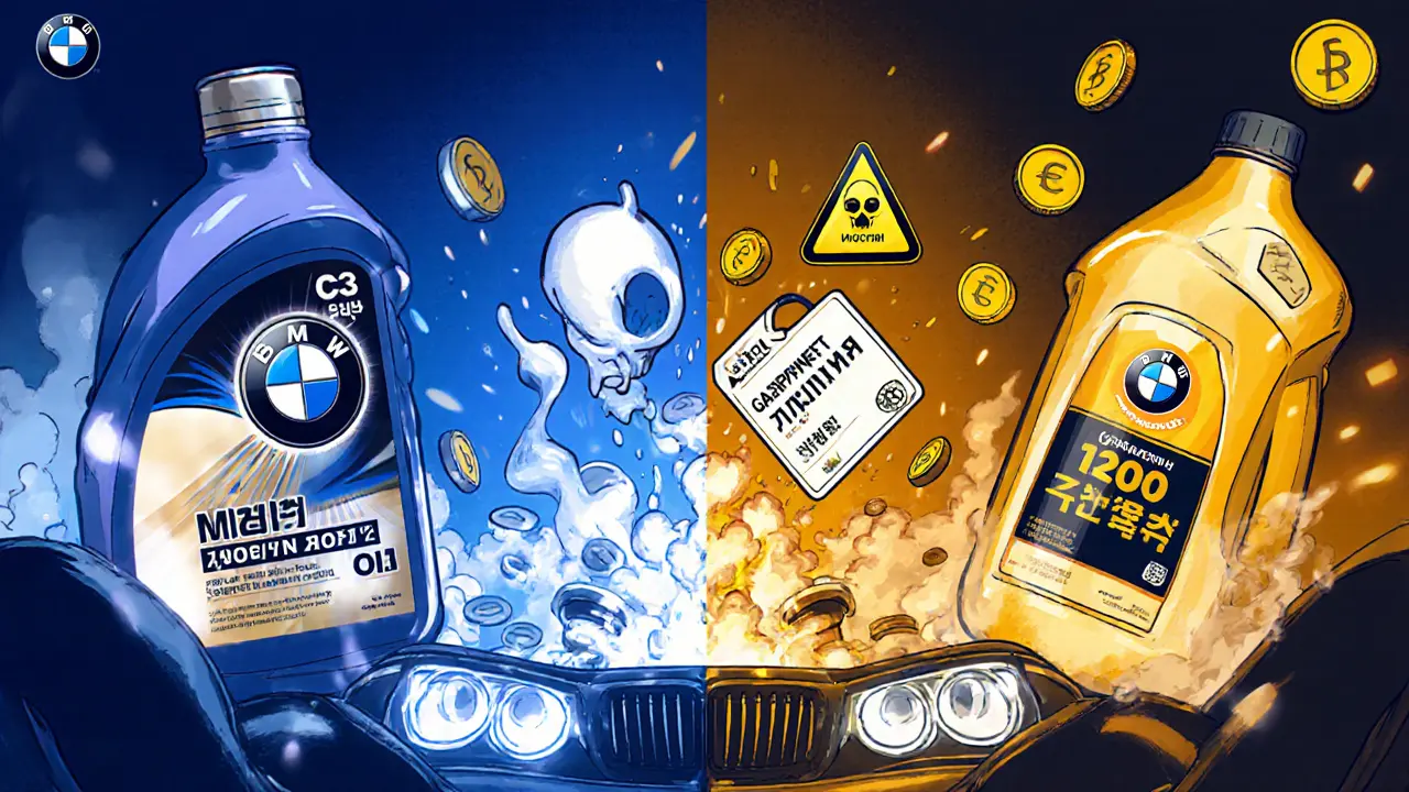 Сравнение цен: дорогая западная смазка взрывается, российская — льется золотом в двигатель BMW, цена падает в виде монет.