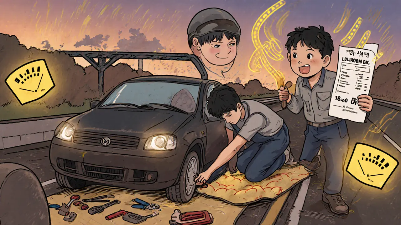 Владелец Lada Granta устанавливает шумоизоляцию — звуковые волны уменьшаются, на фоне трассы.