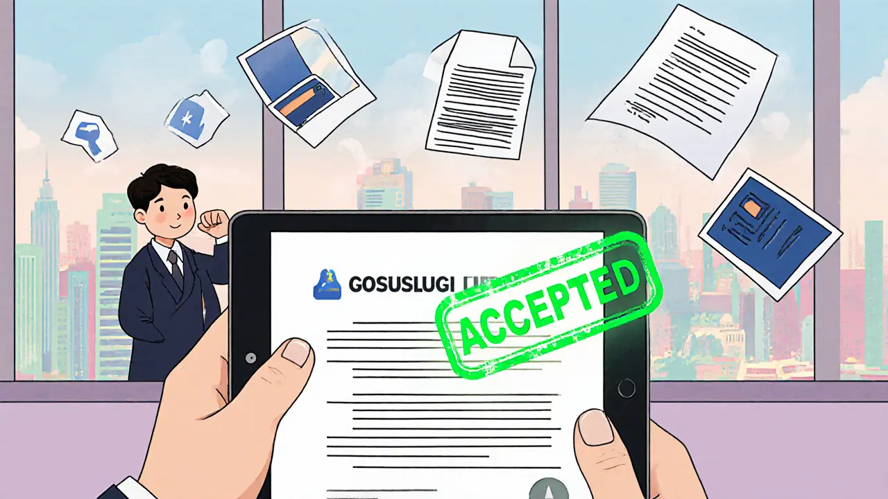 Человек подает апелляцию через Госуслуги, на экране — зеленая галочка и цифровые доказательства.