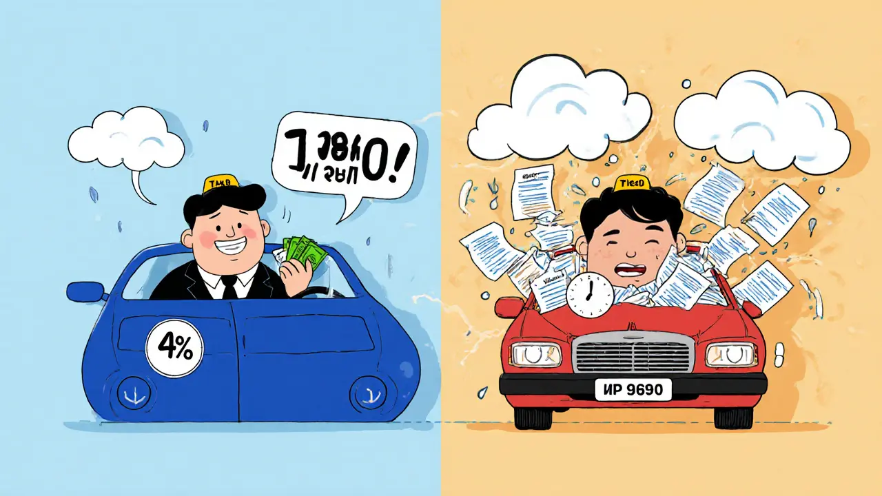 Контраст: спокойный самозанятый водитель и перегруженный ИП под горой бумажек и платежей.