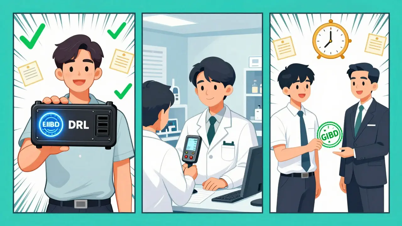 Пошаговый процесс легализации ДХО: владелец с сертифицированным комплектом, лаборатория и получение разрешения от ГИБДД.