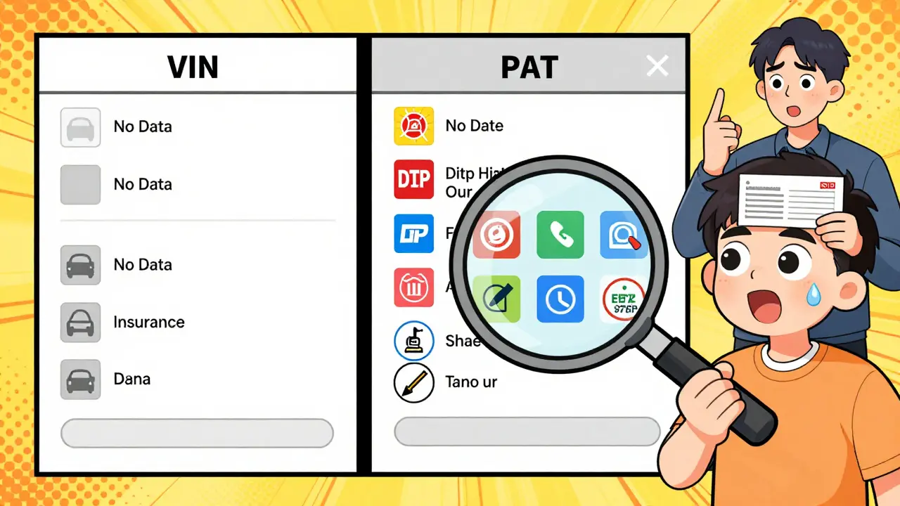 Сравнение бесплатного и платного отчета по VIN: один пустой, другой полный деталями.