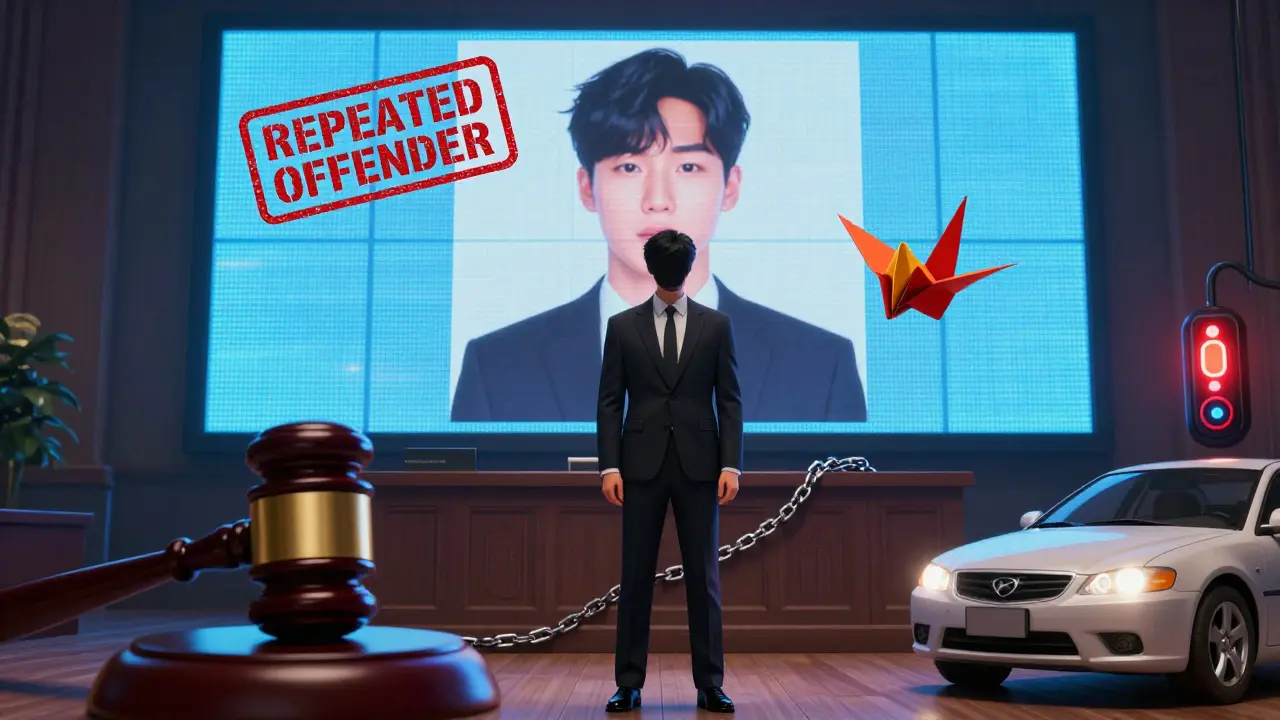 Мужчина теряет водительские права перед судом, за ним — автомобиль с устройством блокировки от алкоголя.