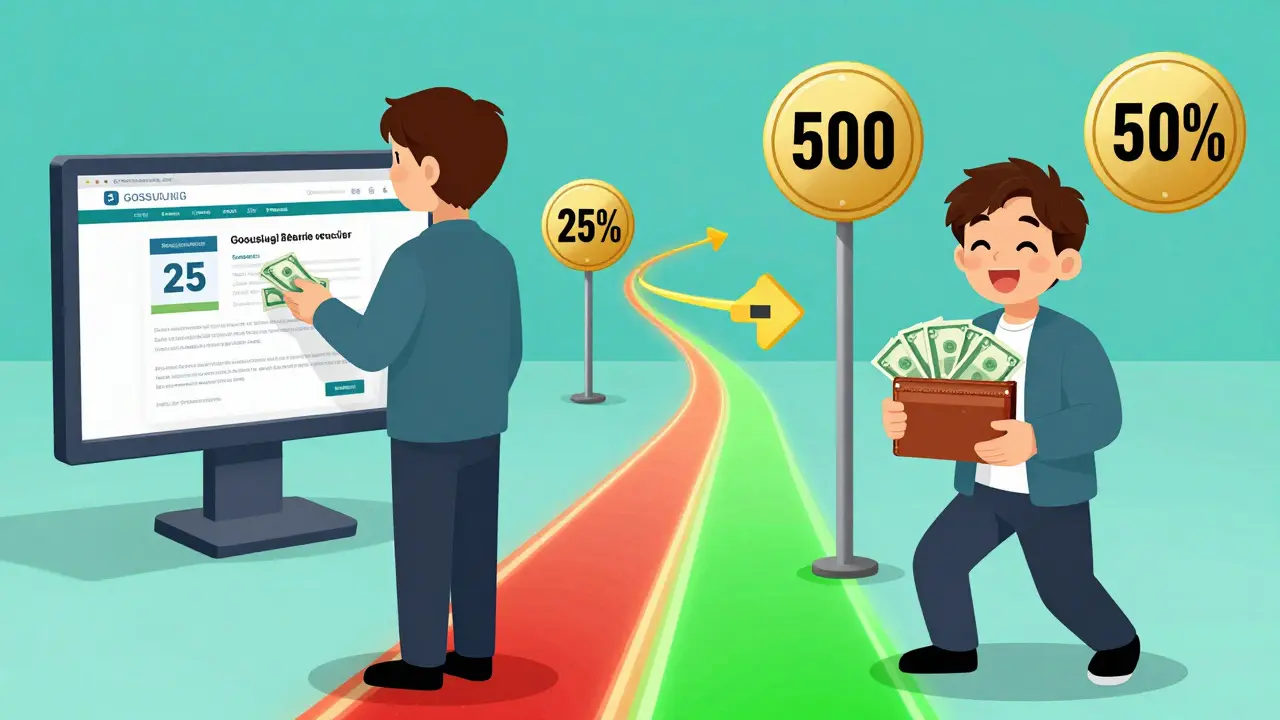 Сравнение оплаты штрафа: слева — 25% скидка на 25-й день, справа — 50% скидка на 18-й день с радостной реакцией.