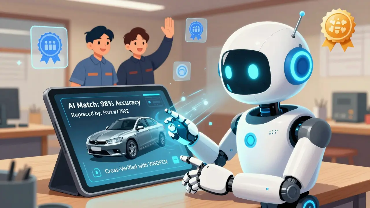 ИИ-ассистент анализирует поврежденную деталь автомобиля и предлагает точную замену с проверкой по базам.