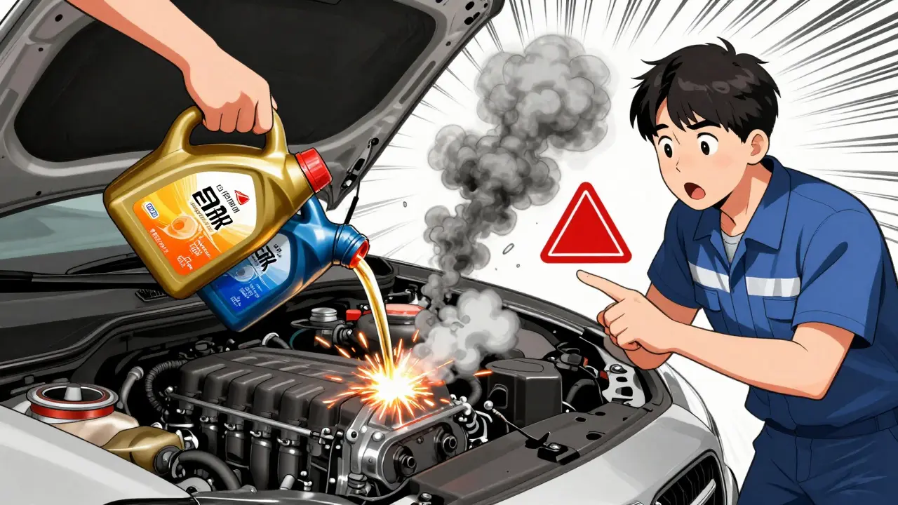 Смешивание масел 5W-30 и 5W-40 приводит к дыму и искрам в двигателе.