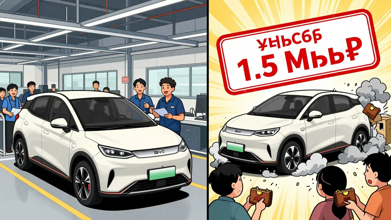 Электромобиль BYD собирают в России — локализация снижает стоимость, в отличие от полностью импортируемой версии с огромным налогом.