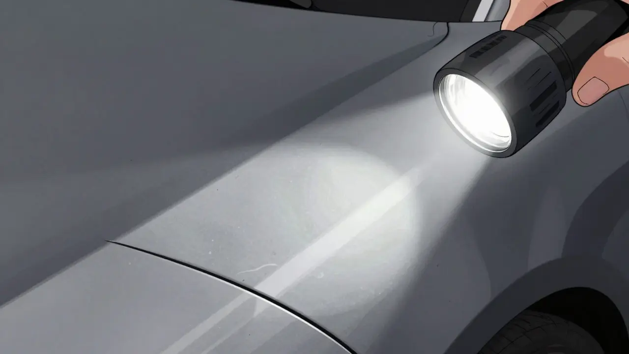 Фонарик подсвечивает неровности и структуру автомобильной краски