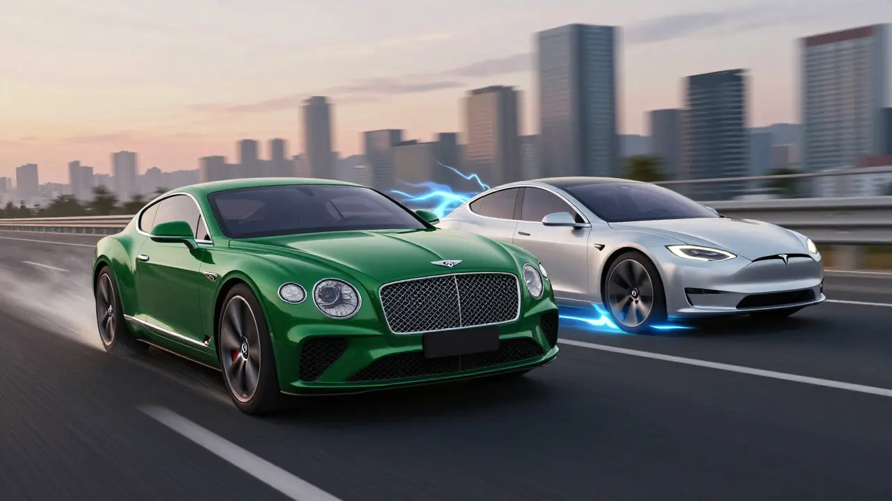 Гонка между Бентли и Тесла на скоростном шоссе в стиле корейского комикса