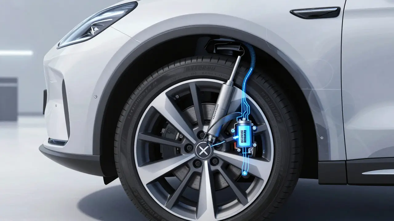 Схематичное изображение адаптивного амортизатора с электронным клапаном