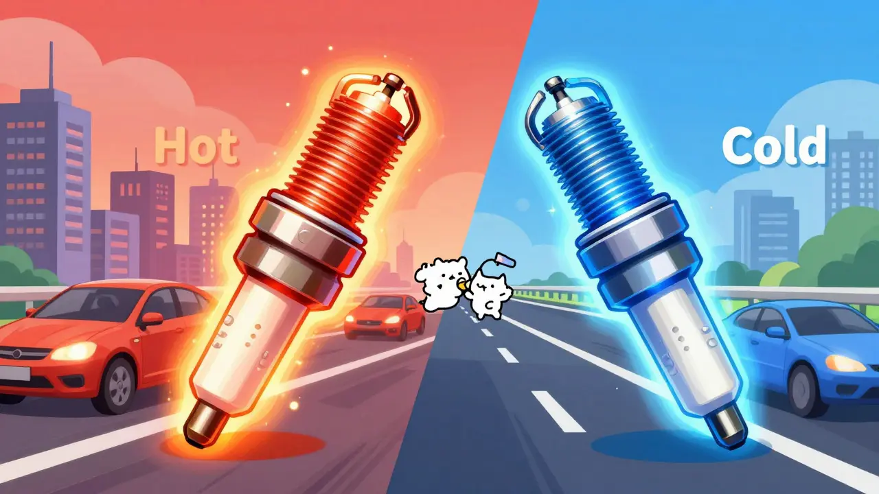 Сравнение горячей и холодной свечи зажигания в стиле вебтуна.