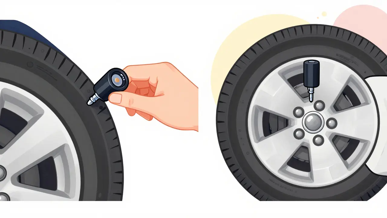 Сравнение внешнего датчика давления на вентиле и внутреннего датчика внутри колеса
