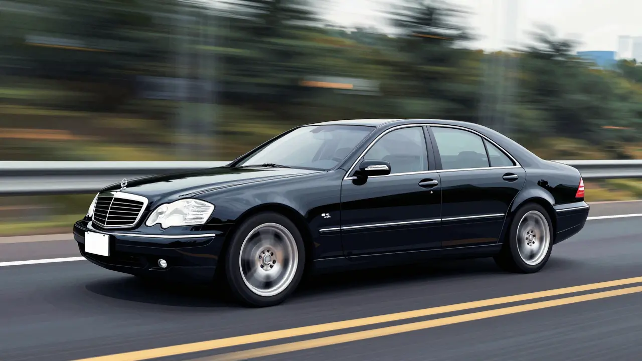 Mercedes S600 W140 в движении на трассе, стиль манхвы