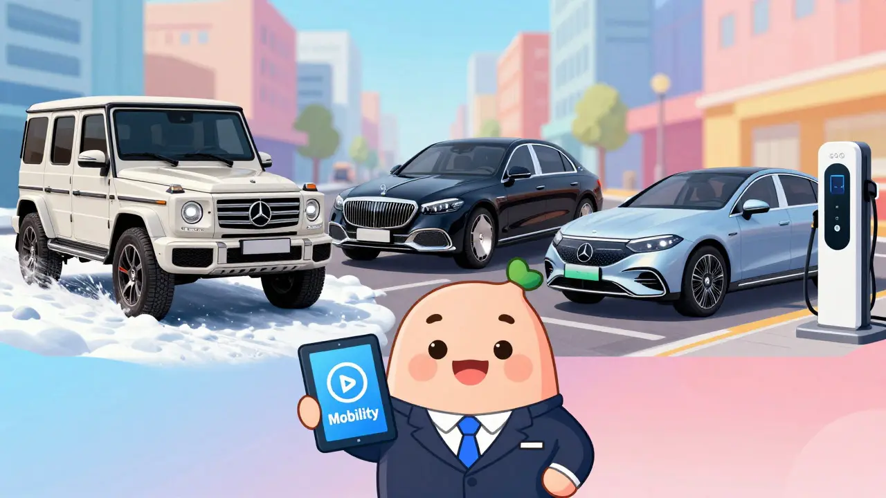 Различные модели автомобилей Mercedes и финансовый консультант в городе
