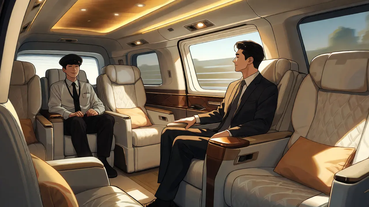 Роскошный интерьер микроавтобуса Toyota Alphard с пассажирами в стиле вебтуна