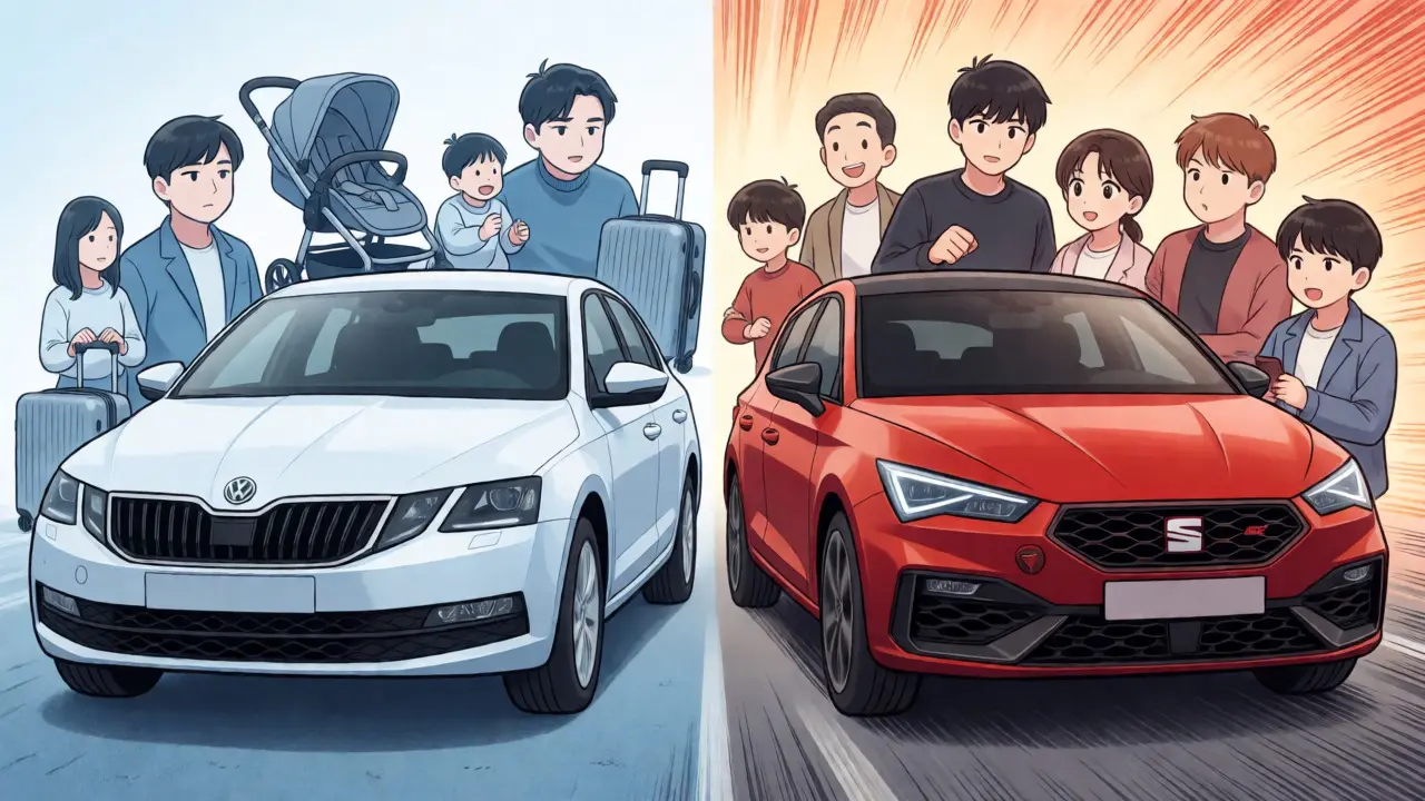 Сплит-экран: практичная Skoda для семьи слева и спортивный Seat справа