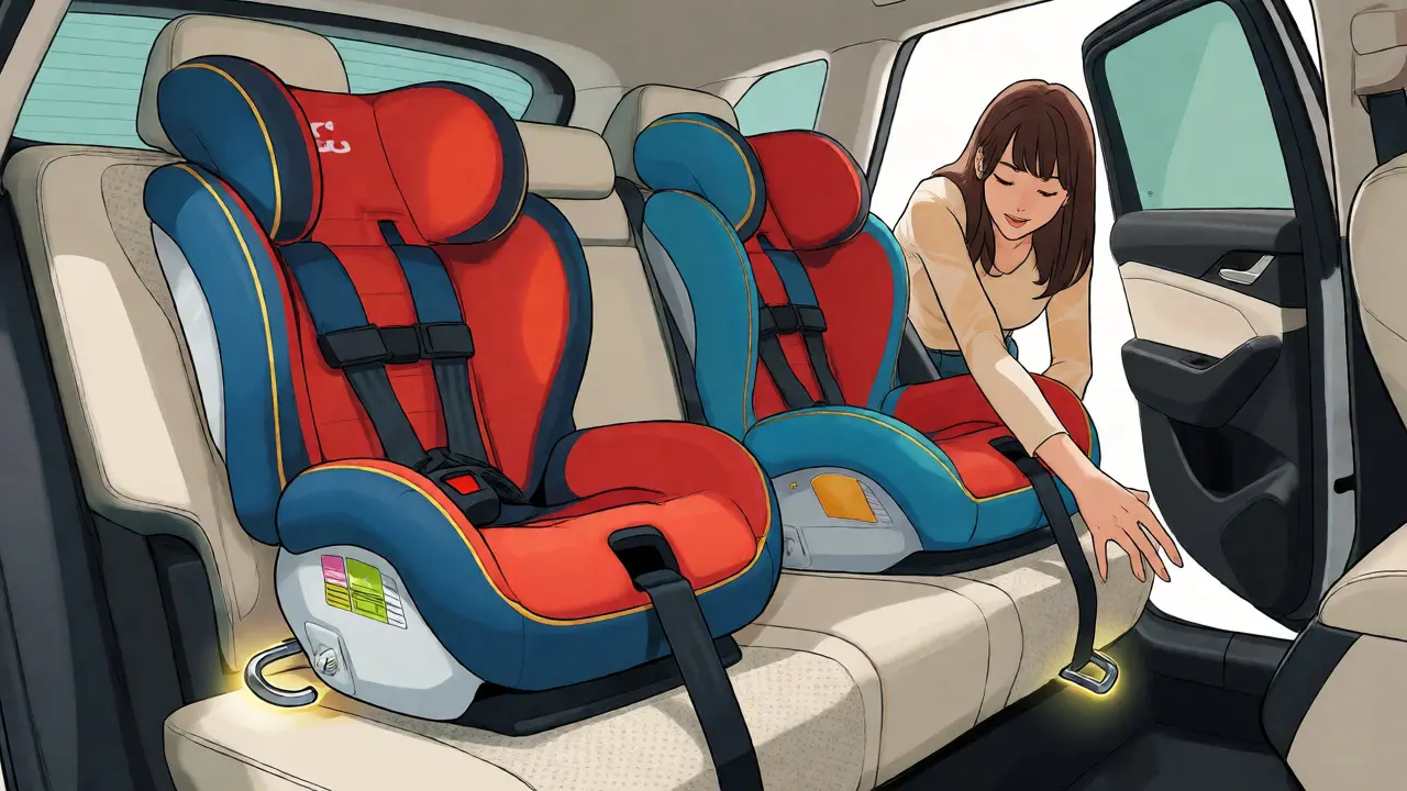 Установка двух детских кресел и доступ к креплениям ISOFIX